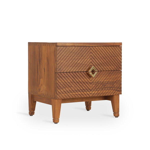 Dritto Teakwood Bedside Unit with Brass Handles