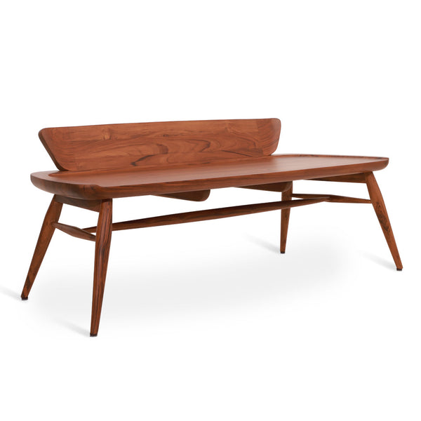 Buyuk Teakwood Bench with Light Grey Fabric