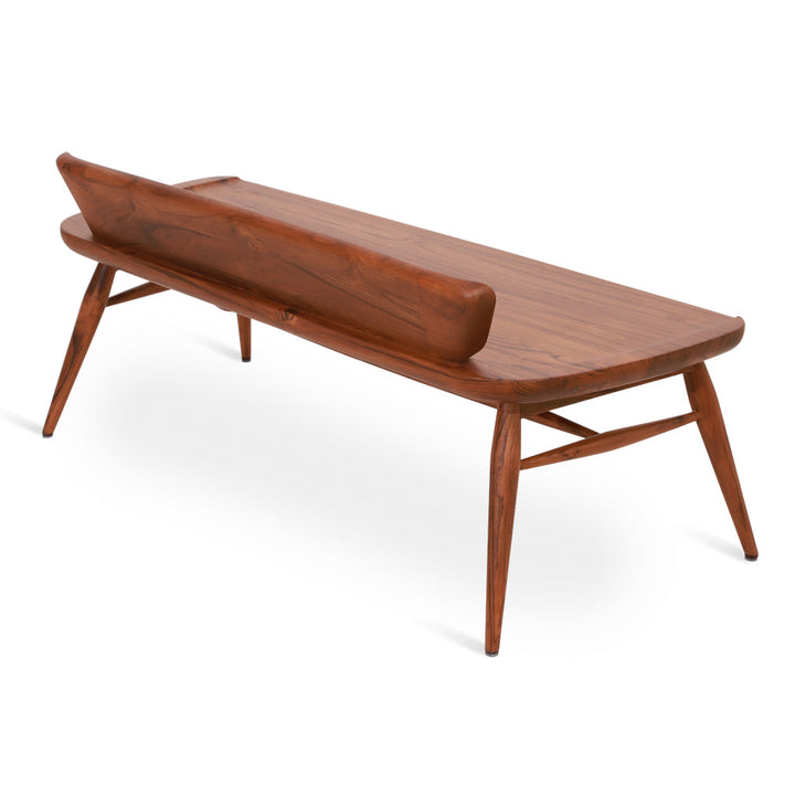 Buyuk Teakwood Bench with Light Grey Fabric