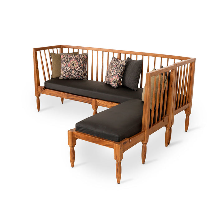 Iste Teakwood Bench with Black Leather