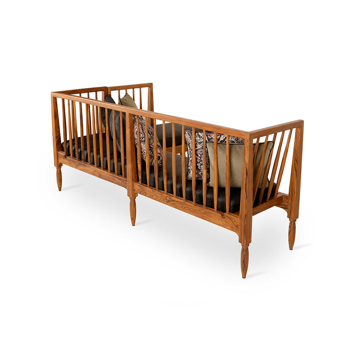 Iste Teakwood Bench with Black Leather