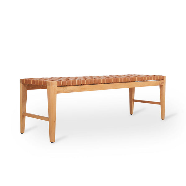 Paski Solidwood Bench with Tan Leatherette Straps