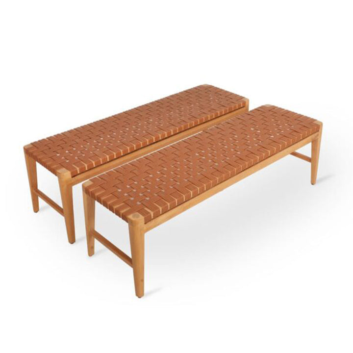 Paski Solidwood Bench with Tan Leatherette Straps