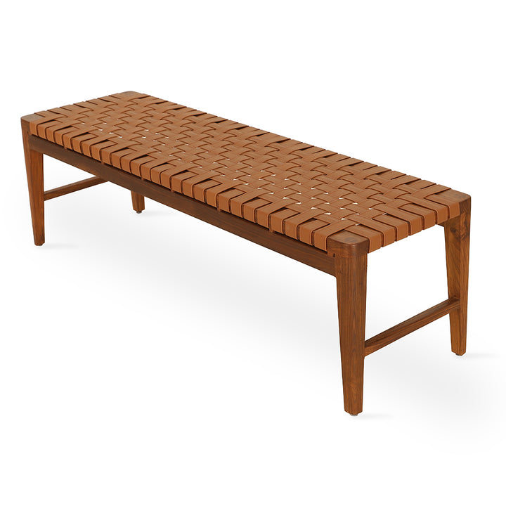 Paski Teakwood Bench with Tan Leatherette Straps