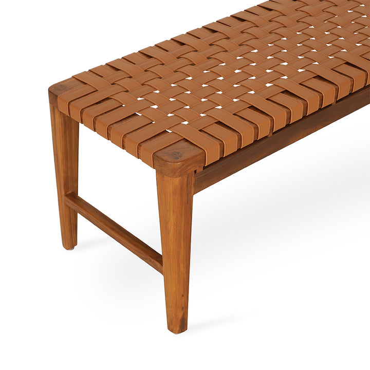 Paski Teakwood Bench with Tan Leatherette Straps