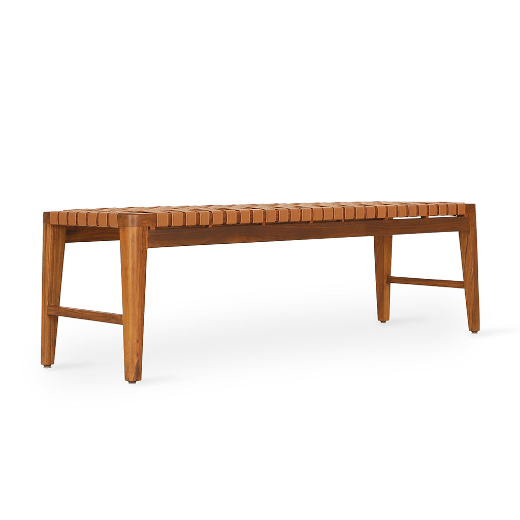 Paski Teakwood Bench with Tan Leatherette Straps | Alankaram