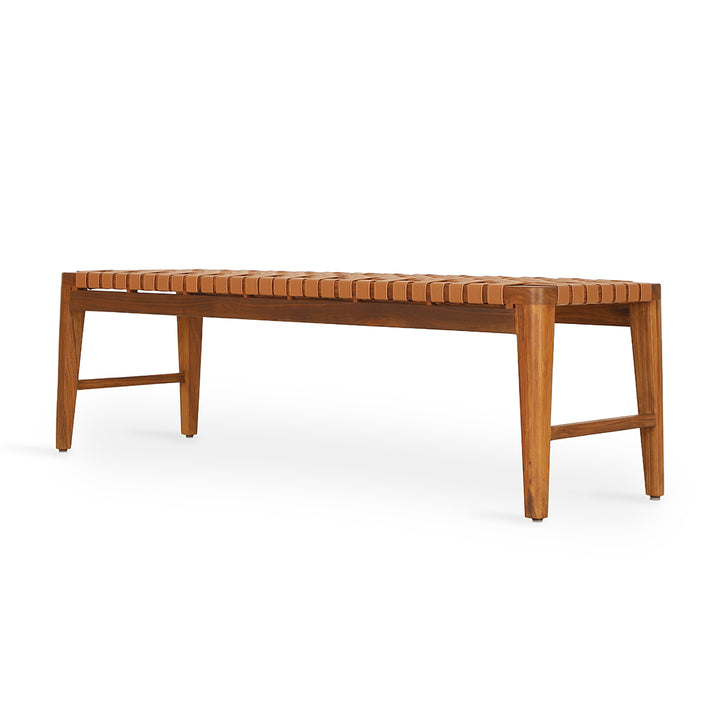 Paski Teakwood Bench with Tan Leatherette Straps