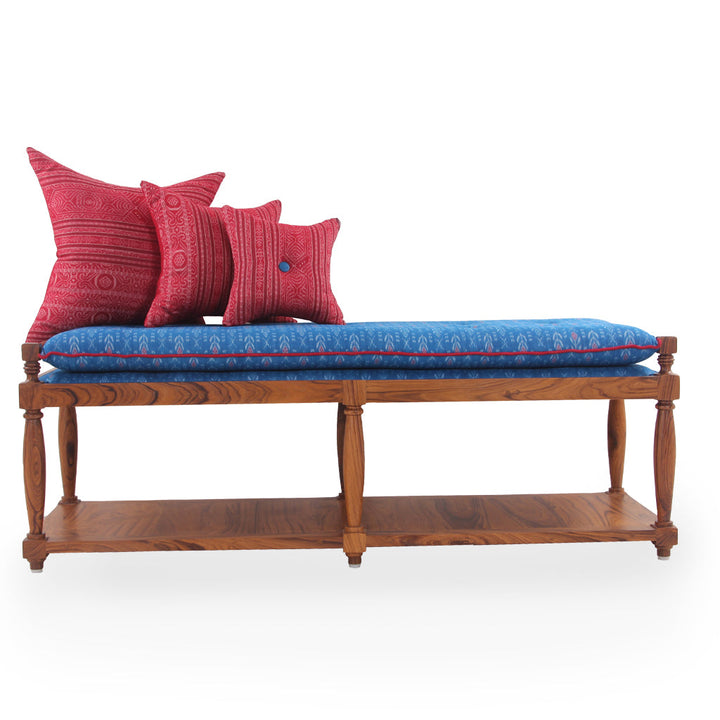 Penkki Teakwood Bench with Blue Printed Fabric