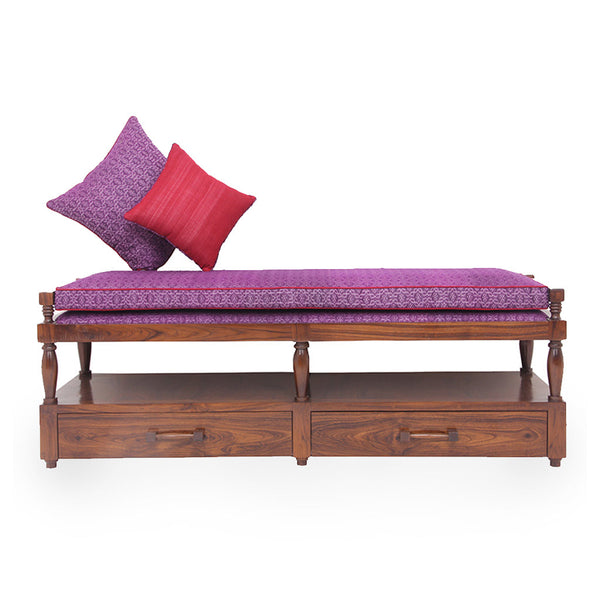 Penkki Teakwood Bench with Violet Color Fabric