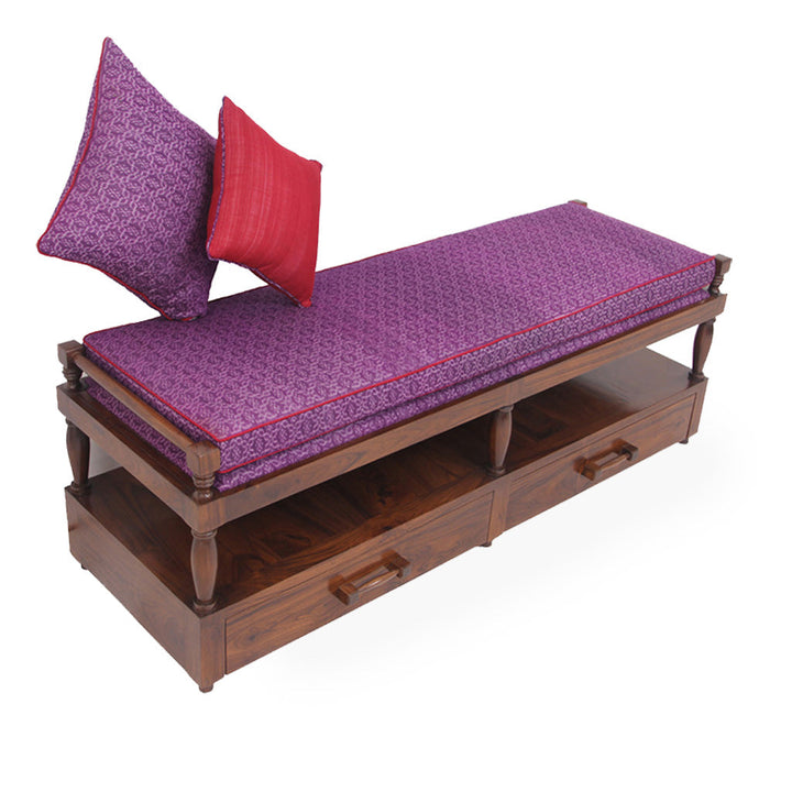 Penkki Teakwood Bench with Violet Color Fabric