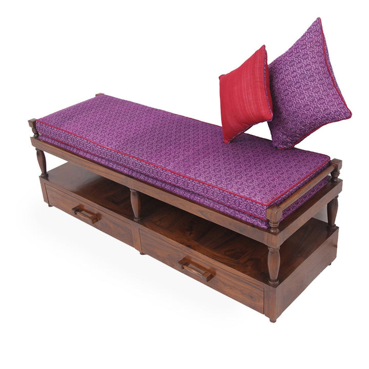Penkki Teakwood Bench with Violet Color Fabric