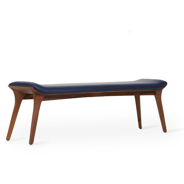Phalaka Teakwood Bench with Blue Leatherette