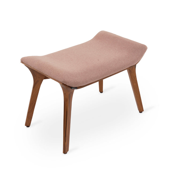 Phalaka Teakwood Bench with Peach Velvet Fabric