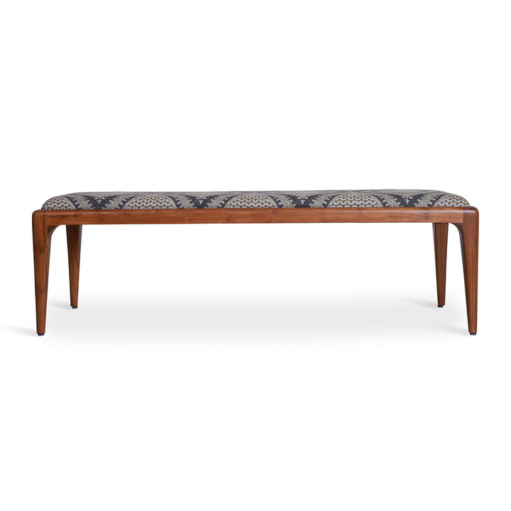 Sira - Teakwood Bench with Black Geometrical Print Fabric