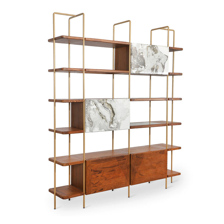 Refu Teakwood Decorative Unit with Abstract Art