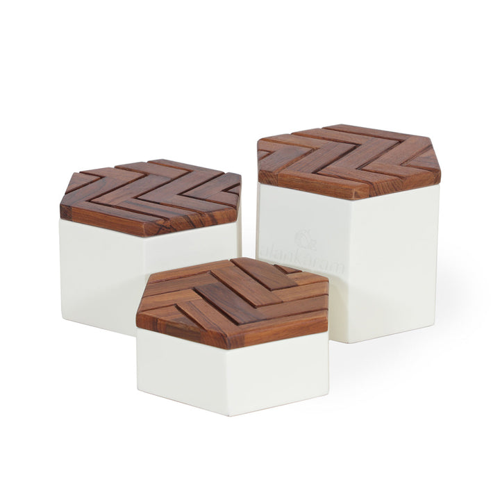 Kosa - Teakwood Multipurpose Boxes with White PU