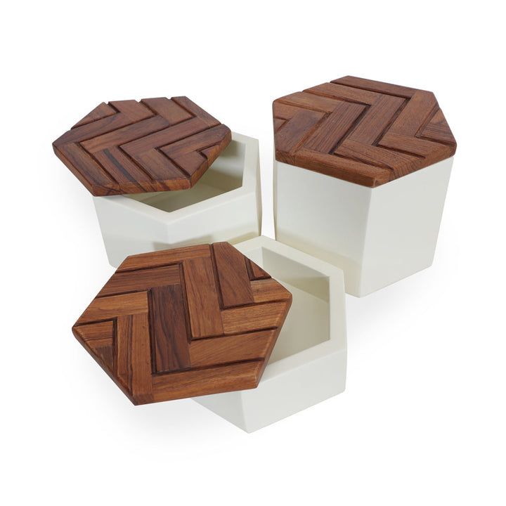 Kosa - Teakwood Multipurpose Boxes with White PU