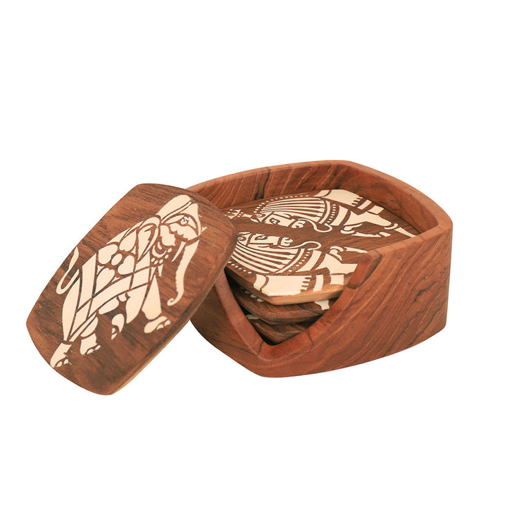 Kizak Square Shaped Teakwood Tea Coaster with Art Work