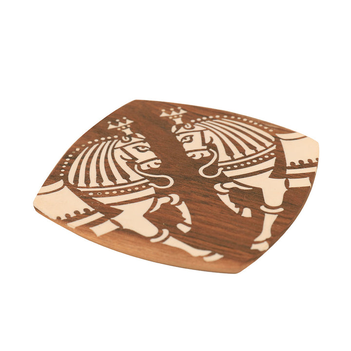 Kizak Square Shaped Teakwood Tea Coaster with Art Work