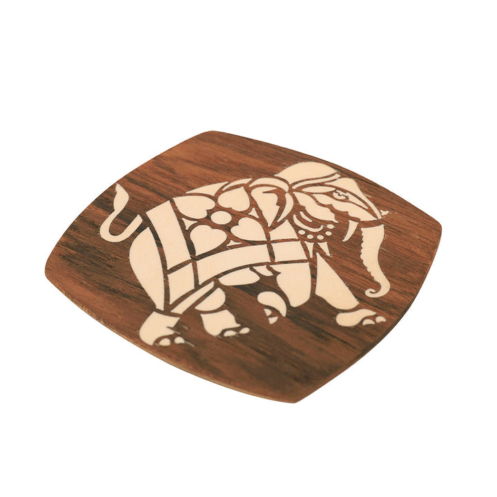 Kizak Square Shaped Teakwood Tea Coaster with Art Work