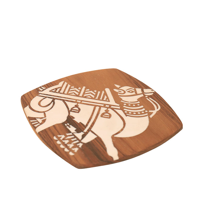 Kizak Square Shaped Teakwood Tea Coaster with Art Work