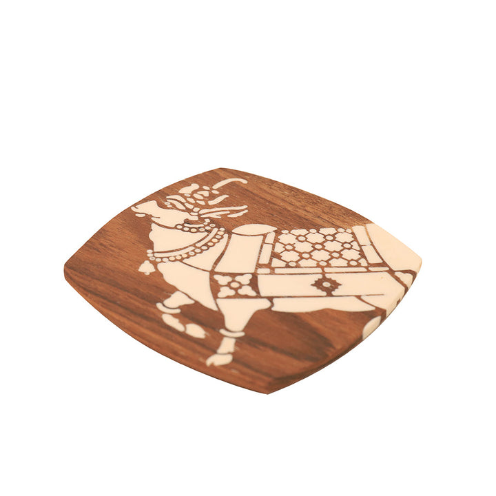 Kizak Square Shaped Teakwood Tea Coaster with Art Work