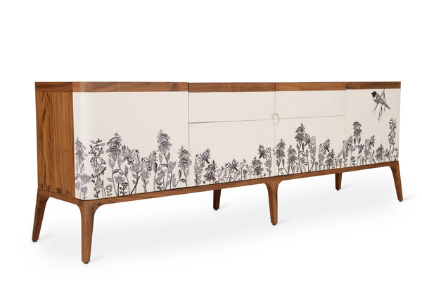 Finura - Teakwood Storage Unit with White Hand Painted Fronts