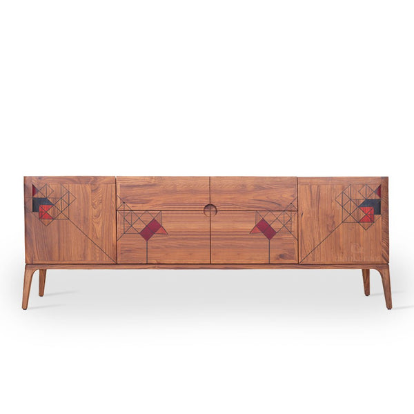 Foliga - Teakwood Storage Unit with Colorful Designs Grooves