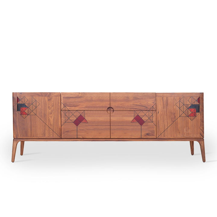 Foliga - Teakwood Storage Unit with Colorful Designs Grooves