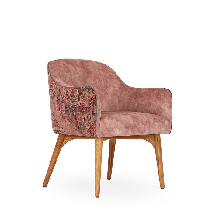 Aavaha - Teak Legs Dining Chair, Doll Printed Fabric, Dining & Study Chairs - Alankaram