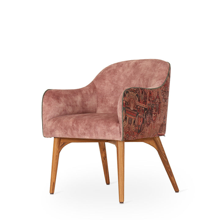 Aavaha - Teak Legs Dining Chair, Doll Printed Fabric, Dining & Study Chairs - Alankaram