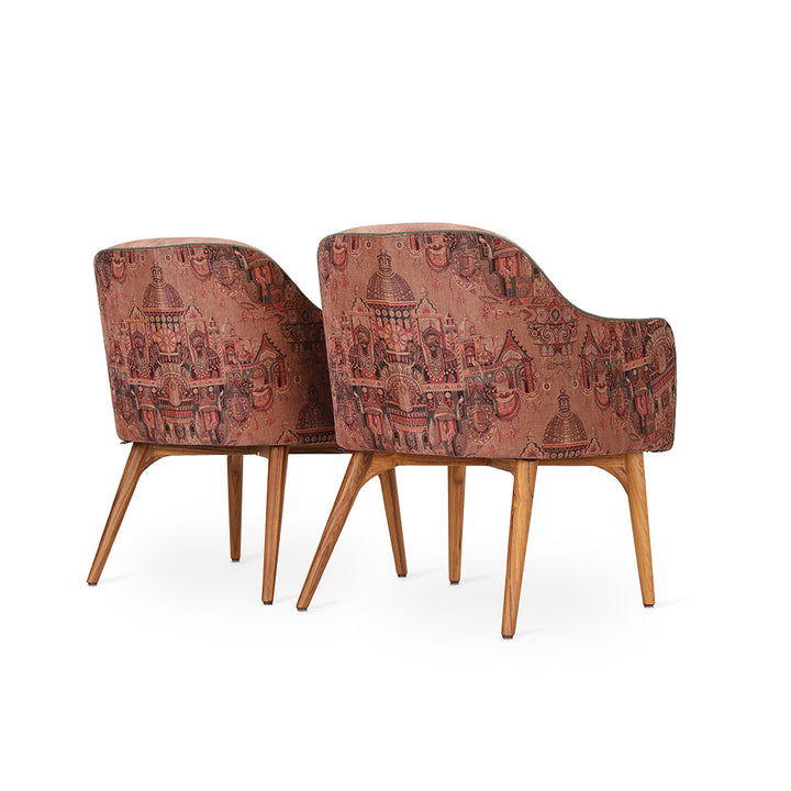 Aavaha - Teak Legs Dining Chair, Doll Printed Fabric, Dining & Study Chairs - Alankaram