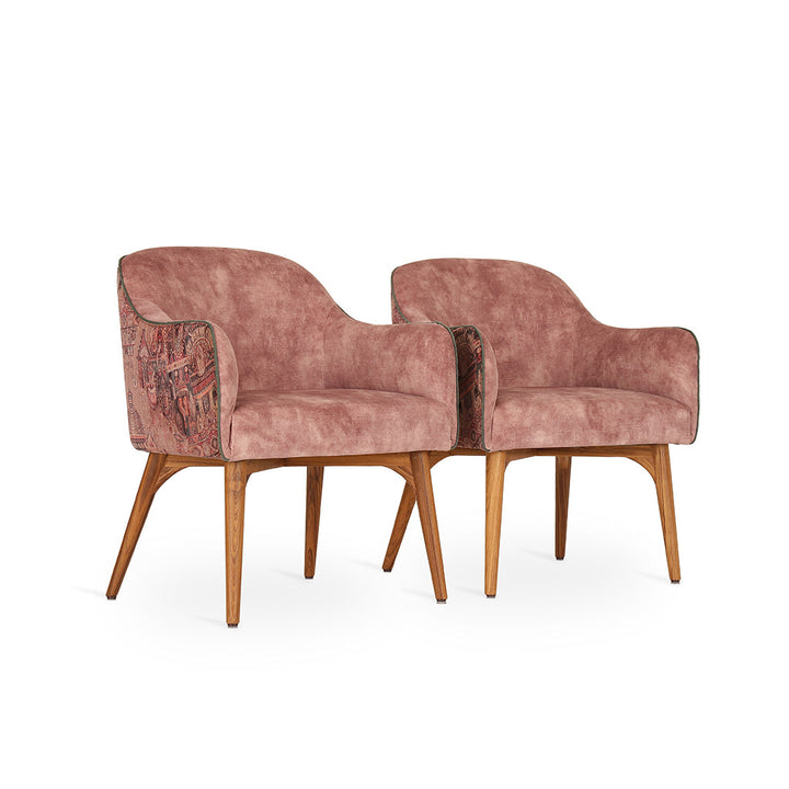 Aavaha - Teak Legs Dining Chair, Doll Printed Fabric, Dining & Study Chairs - Alankaram