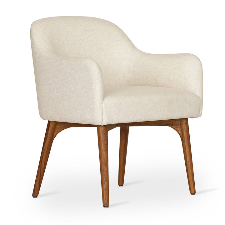 Aavaha - Teak Legs Dining Chair, White Fabric, Dining & Study Chairs - Alankaram