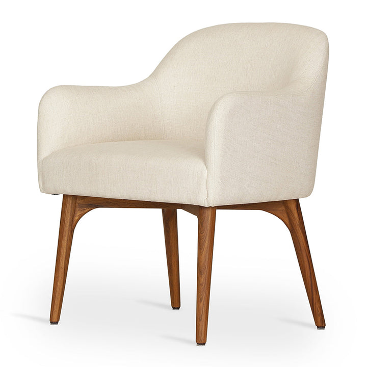 Aavaha - Teak Legs Dining Chair, White Fabric, Dining & Study Chairs - Alankaram