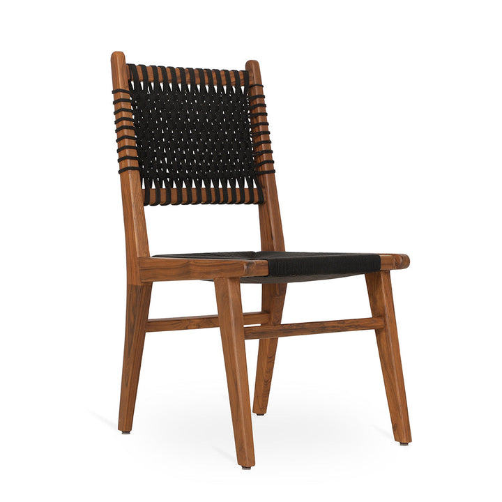 Asandi - Teak Dining Chair, Full Black Woven, Dining & Study Chairs - Alankaram