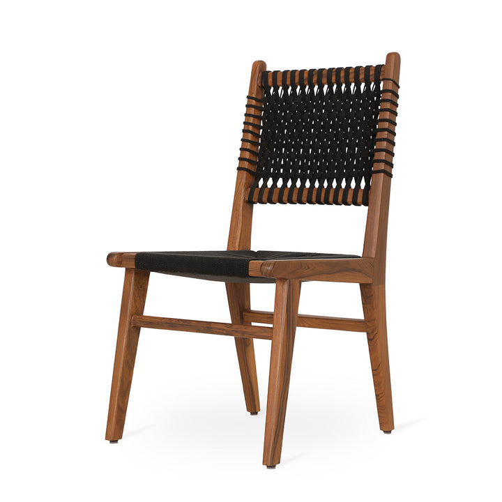 Asandi - Teak Dining Chair, Full Black Woven, Dining & Study Chairs - Alankaram