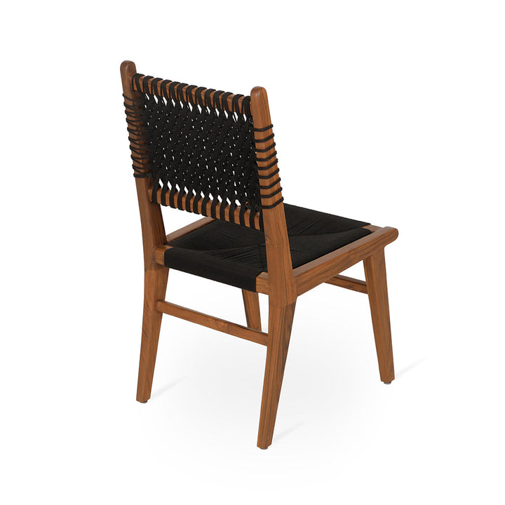 Asandi - Teak Dining Chair, Full Black Woven, Dining & Study Chairs - Alankaram