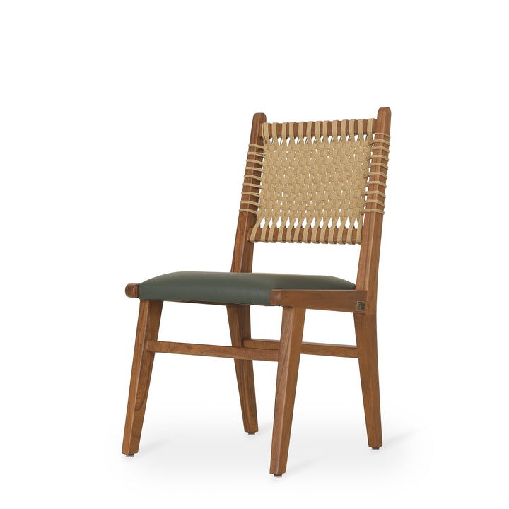 Asandi - Teak Dining Chair, Woven Back and Upholstered Seat, Dining & Study Chairs - Alankaram