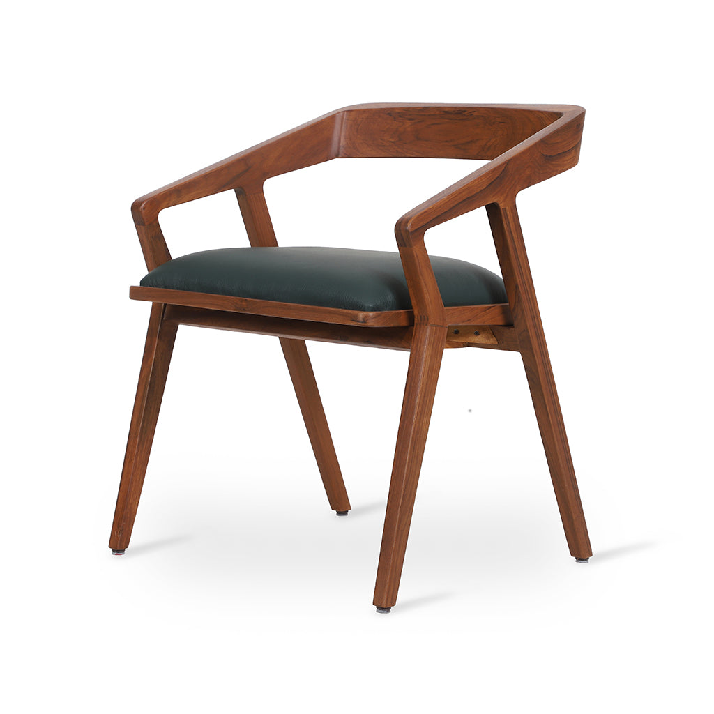 Casilla - Teak Dining Chair Wooden Back, Dark Green Leather