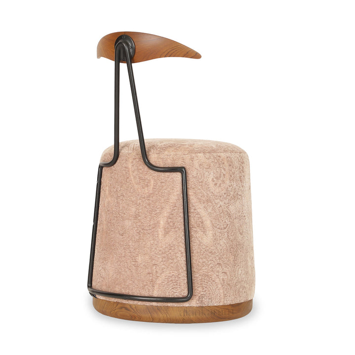 Credu - Teakwood Pouffe cum Chair with Peach Color Fabric