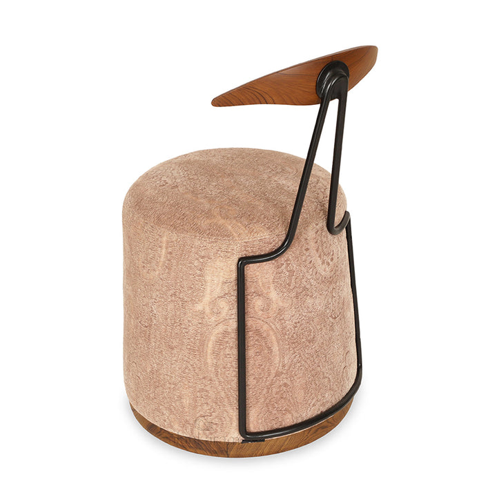 Credu - Teakwood Pouffe cum Chair with Peach Color Fabric