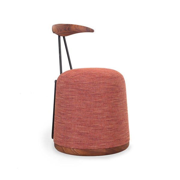 Credu - Teakwood Pouffe cum Chair With Red Fabric