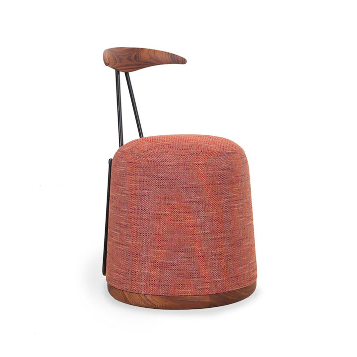 Credu - Teakwood Pouffe cum Chair With Red Fabric