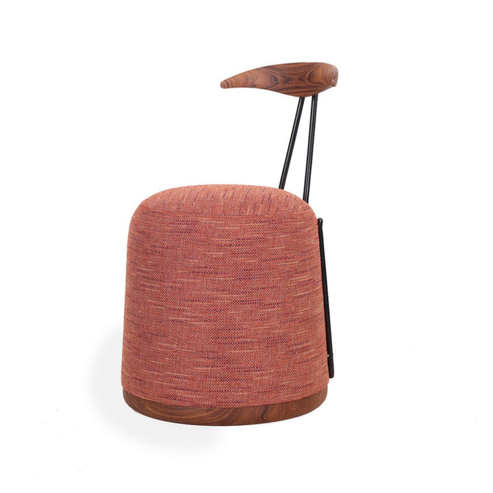 Credu - Teakwood Pouffe cum Chair With Red Fabric