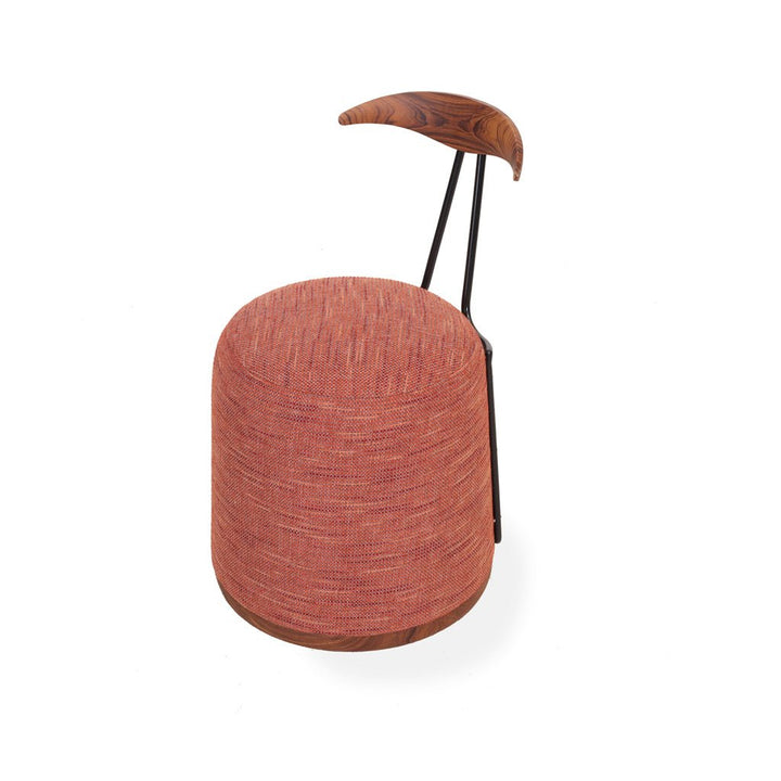 Credu - Teakwood Pouffe cum Chair With Red Fabric