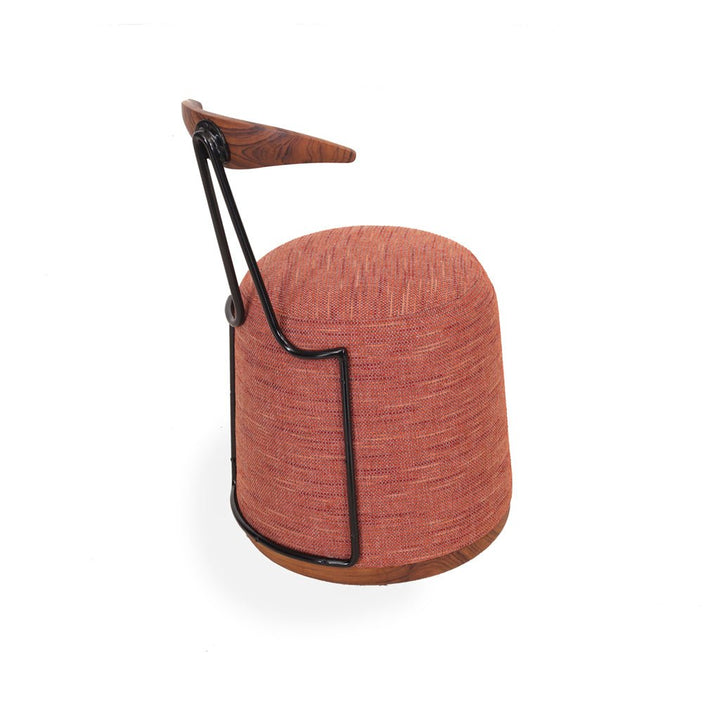 Credu - Teakwood Pouffe cum Chair With Red Fabric