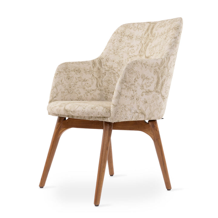Dolt - Teakwood Dining Chair with Cream Floral Fabric