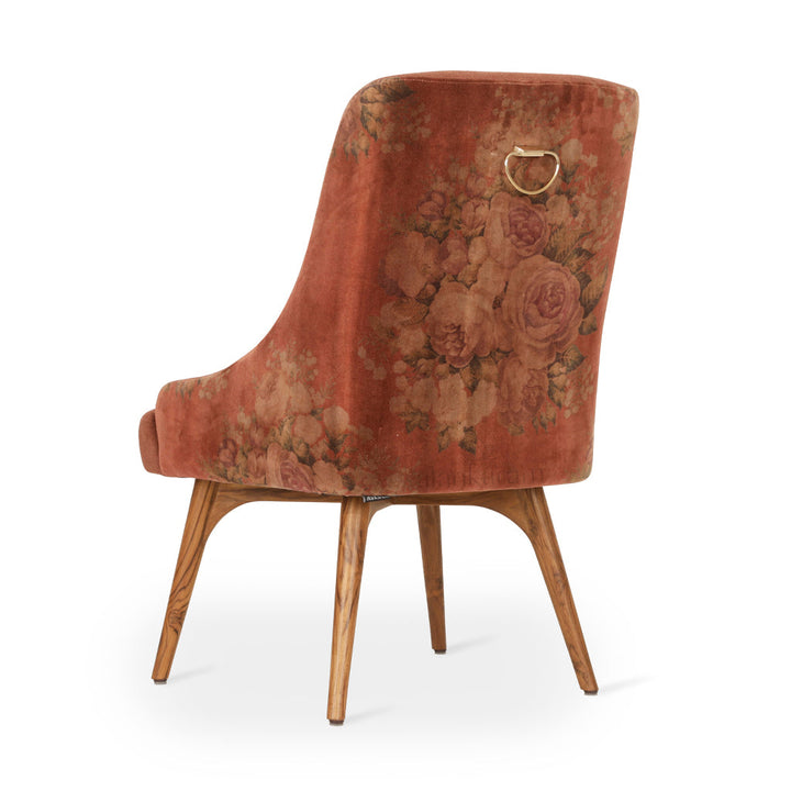 Faraja - Teakwood Dining Chair with Rust Printed Fabric