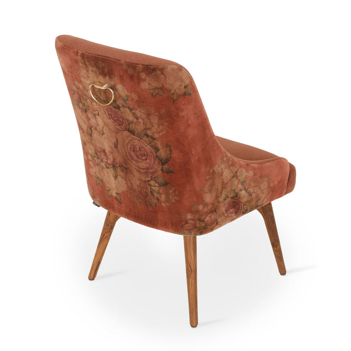 Faraja - Teakwood Dining Chair with Rust Printed Fabric